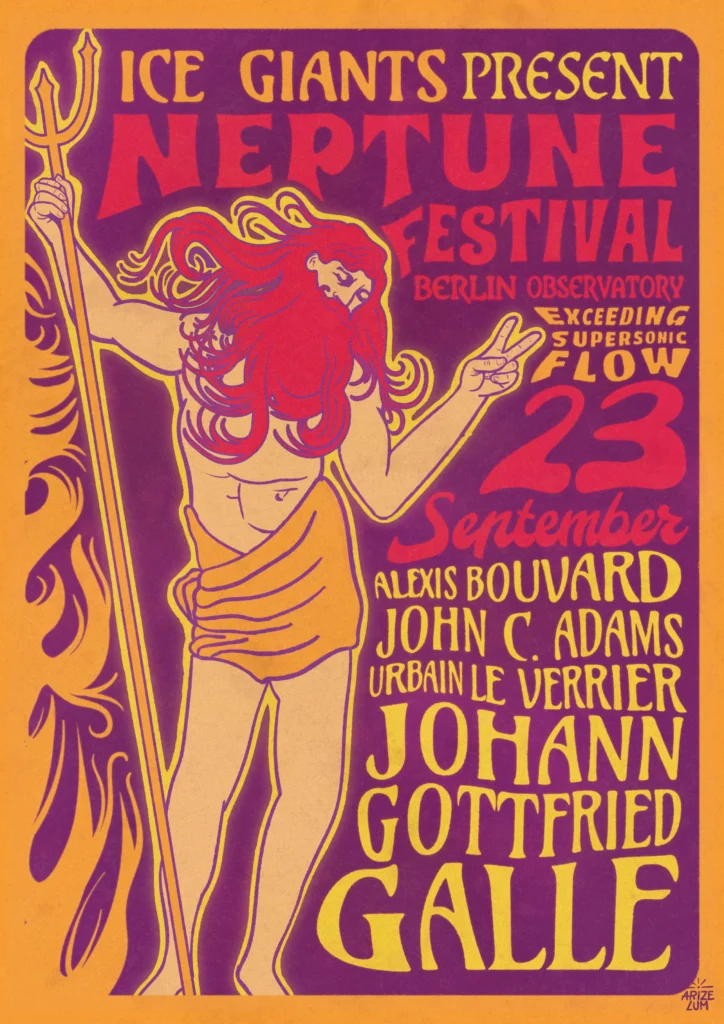 Vintage-inspired poster of Neptune, Neptune festival, 1970s, poster design, psychedelic art